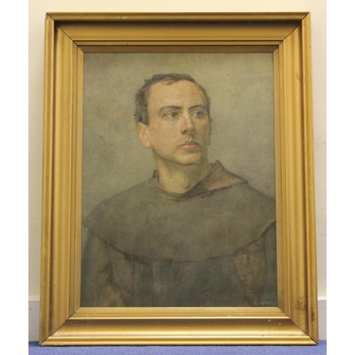 250 - Early 20th Century British School.Portrait of a monk.Watercolour.55cm x 41cm.Blind E.S.K. stamp for ... 