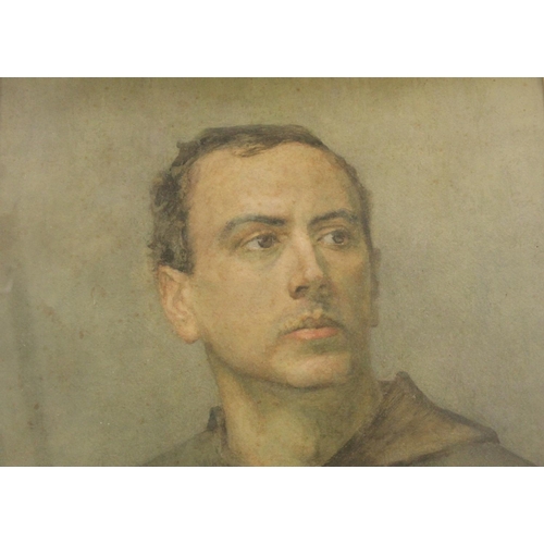 250 - Early 20th Century British School.Portrait of a monk.Watercolour.55cm x 41cm.Blind E.S.K. stamp for ... 