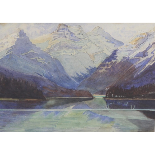 253 - 20th Century Canadian School.Maligne Lake, Jasper Park, Canada.Watercolour over pencil.53cm x 32.5cm... 