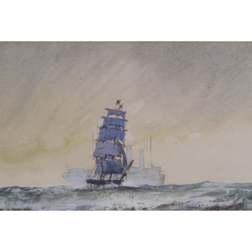 254 - 20th Century School.A clipper and liner, shipping at sea.Watercolour and gouache over pencil with se... 