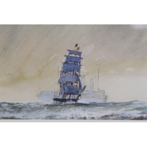 254 - 20th Century School.A clipper and liner, shipping at sea.Watercolour and gouache over pencil with se... 