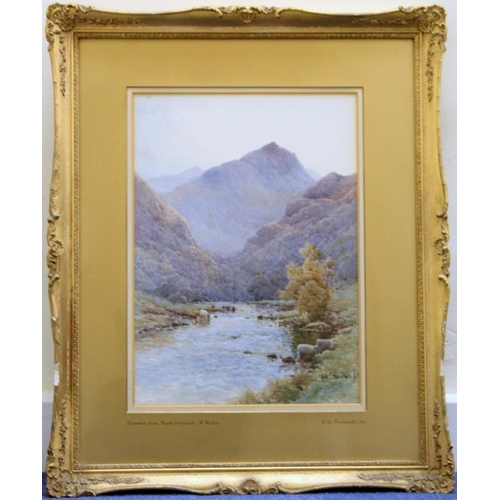 257 - Alfred De Breanski Jnr. (1880-1919).Snowdon from Nant Gwynant, North Wales.Watercolour.36.5cm x 26cm... 