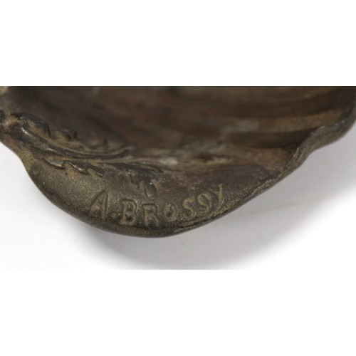 229 - 19th century French cast bronze dish in the form of a scallop shell with moulded crab and seaweed de... 