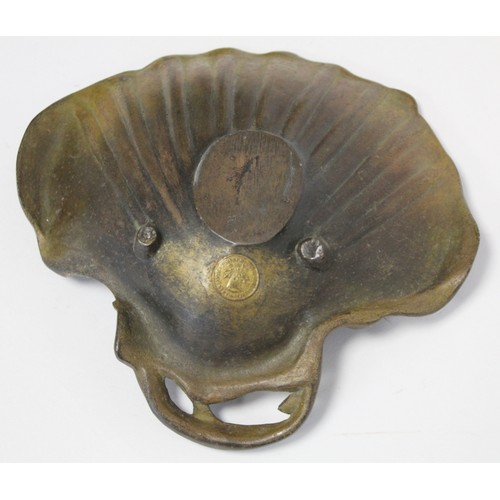 229 - 19th century French cast bronze dish in the form of a scallop shell with moulded crab and seaweed de... 