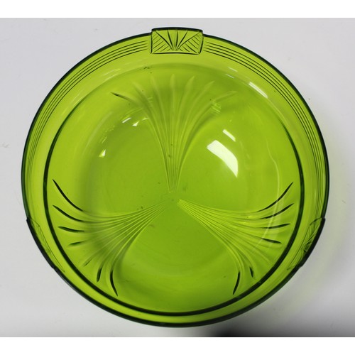 230 - WMF Jungendstil Art Nouveau table centre piece, the green glass bowl with cut decoration on plated p... 