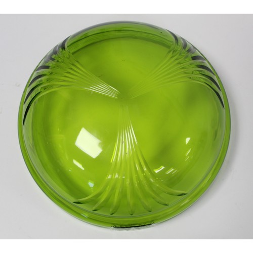 230 - WMF Jungendstil Art Nouveau table centre piece, the green glass bowl with cut decoration on plated p... 