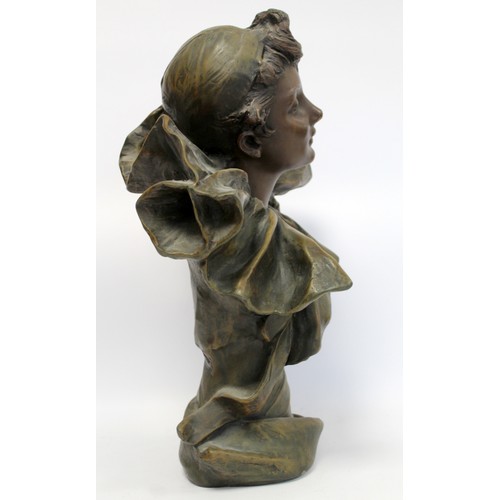 235 - Late 19th/early 20th century Continental patinated bronze bust of Pierrette, signed R. Allard, 55cm ... 