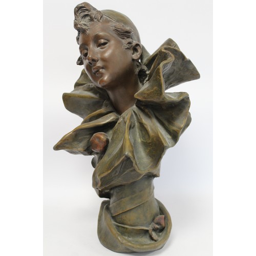 235 - Late 19th/early 20th century Continental patinated bronze bust of Pierrette, signed R. Allard, 55cm ... 