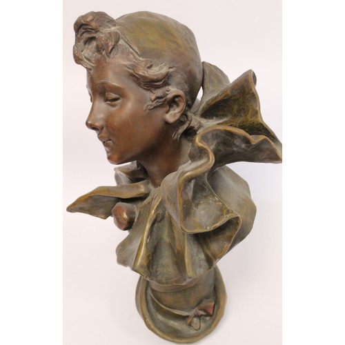 235 - Late 19th/early 20th century Continental patinated bronze bust of Pierrette, signed R. Allard, 55cm ... 