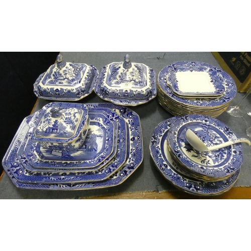 40 - Burleigh Ware blue and white willow pattern dinner service.