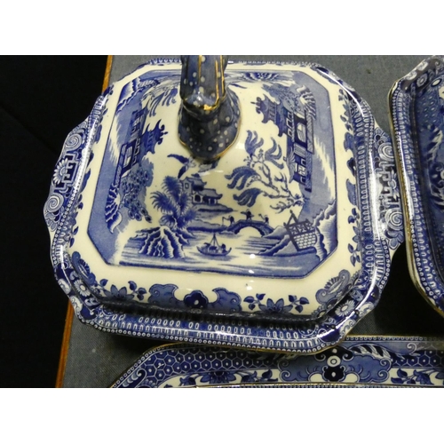 40 - Burleigh Ware blue and white willow pattern dinner service.