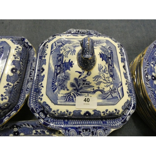 40 - Burleigh Ware blue and white willow pattern dinner service.