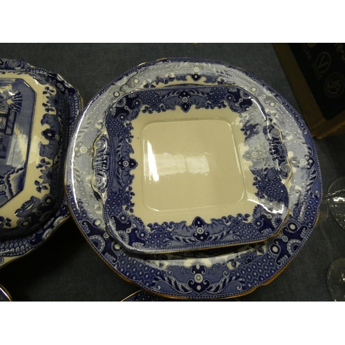 40 - Burleigh Ware blue and white willow pattern dinner service.