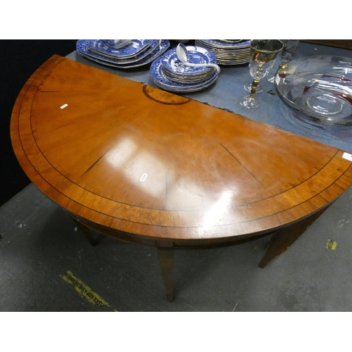 48 - Edwardian Sheraton style D end hall table, inlaid with drawer.