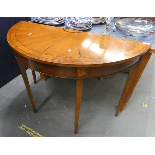 48 - Edwardian Sheraton style D end hall table, inlaid with drawer.