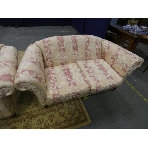 50 - Regency style pink and cream two-seater sofa and matching chair.