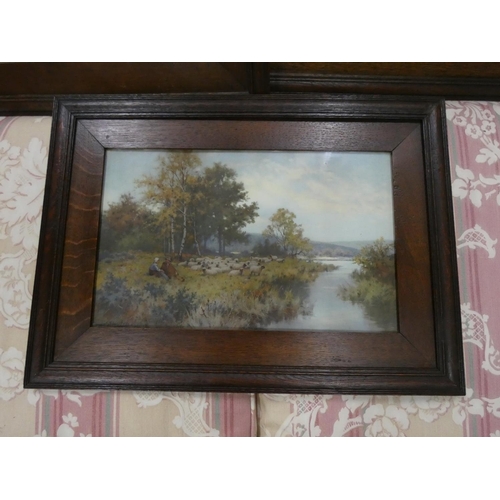 56 - Three antique oak framed landscape prints. 