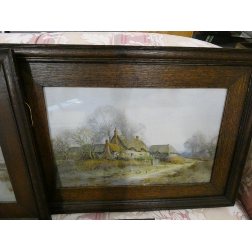 56 - Three antique oak framed landscape prints. 