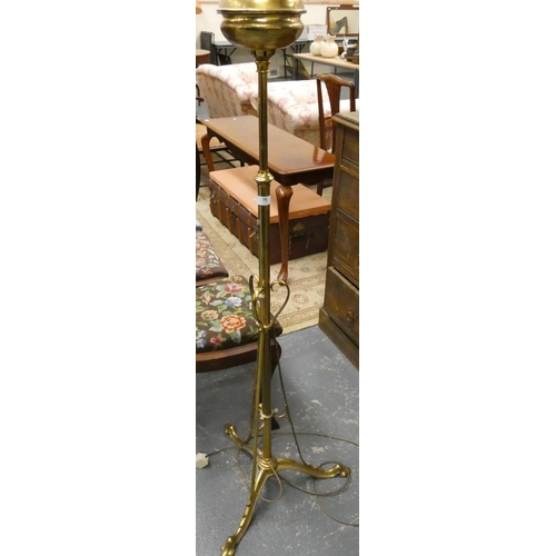 76 - Large extending brass standard lamp. (Electrical testing/re-wiring required).