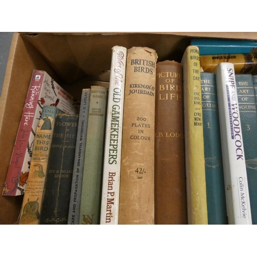 93 - Large box of vintage books, birds and fishing interest.