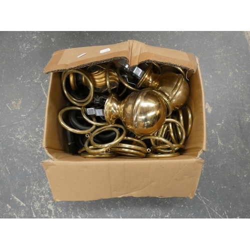 99 - Large brass curtain pole, ends and rings.