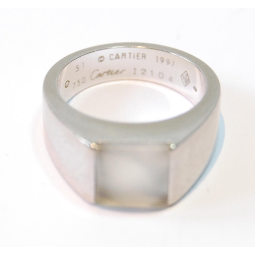 103 - Cartier white gold ring with quartz rectangular cabochon, 'Cartier 1997', '750', size L, 12.8g gross... 