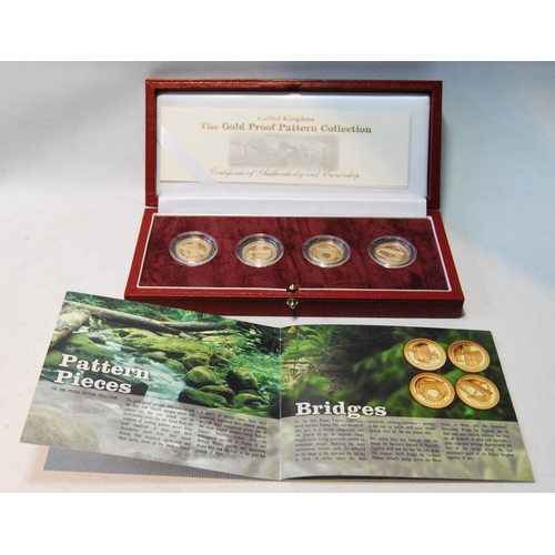 109 - Set of four £1 proof pattern gold coins, 'Bridges', 19.6g, each, overall 78.4 grams, with literature... 