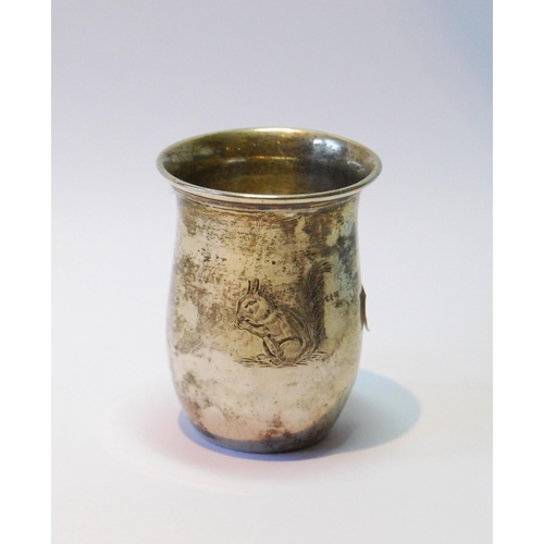 116 - Dutch silver beaker of baluster shape with engraved squirrel, 1932, 79mm high, 80g.