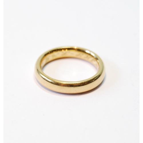 143 - 22ct gold wedding band, 1921, size I, 4.8g.