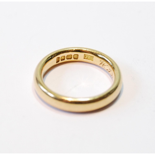 143 - 22ct gold wedding band, 1921, size I, 4.8g.