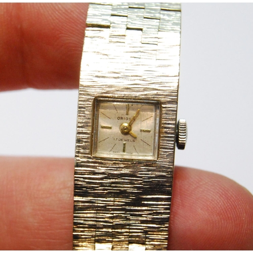 144 - Lady's Oriosa 9ct white gold bracelet watch, textured, 1967, 32g gross.