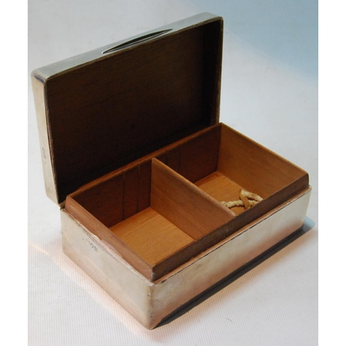 146 - Silver plain cigarette box, rectangular, with cushion top, 14cm.