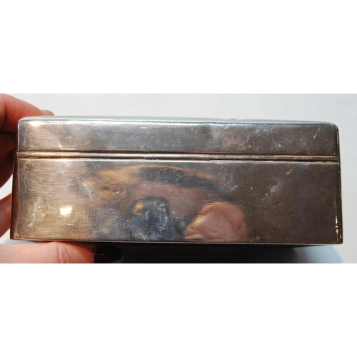 146 - Silver plain cigarette box, rectangular, with cushion top, 14cm.