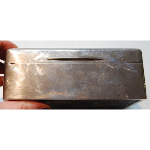 146 - Silver plain cigarette box, rectangular, with cushion top, 14cm.