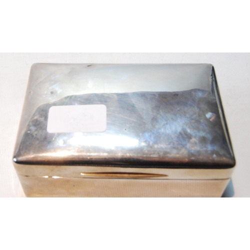 146 - Silver plain cigarette box, rectangular, with cushion top, 14cm.