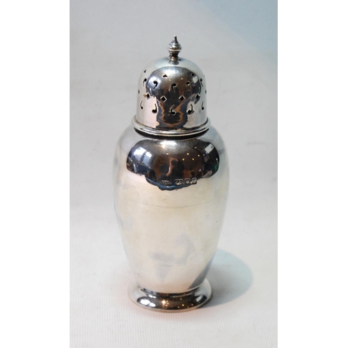 147 - Silver sugar caster of ovoid shape, 1956, 140g or 4½oz.