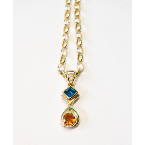 151 - 9ct gold necklet with gem pendant, 10.7g gross.