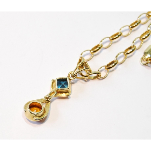 151 - 9ct gold necklet with gem pendant, 10.7g gross.