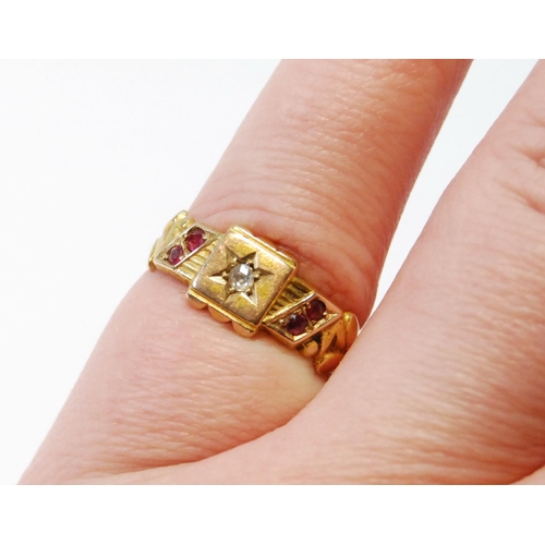 78 - 15ct gold ring with diamonds and rubies, c. 1900, and a tiny gold ring with diamond-set disc, sizes ... 