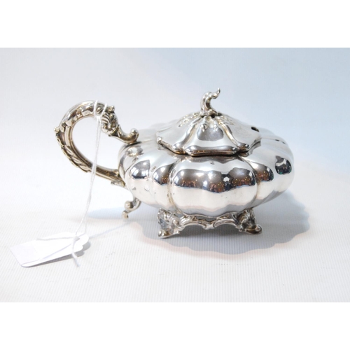 83 - Silver mustard pot of fluted melon shape, initialled, by Charles Fox, 1836, 9.5mm diameter, 181g or ... 