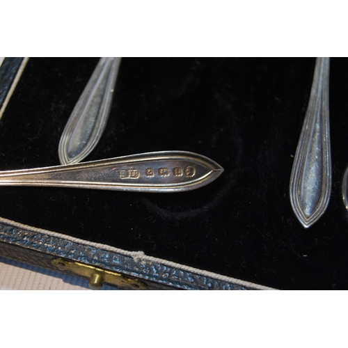 86 - Two sets of six silver coffee spoons, cased, an EP tea set and various items.