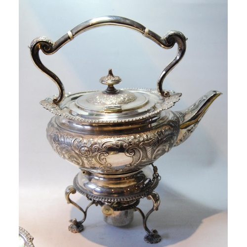 89 - Silver tea and coffee service of Regency cape pattern, compressed, with chased band and foliate gadr... 