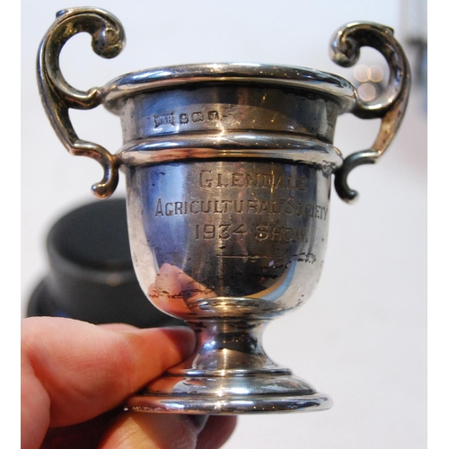 90 - EP kettle on stand, a silver small cup and a crown necklet.