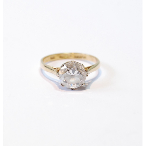 93 - Cubic zirconia solitaire ring in 9ct gold, size M.