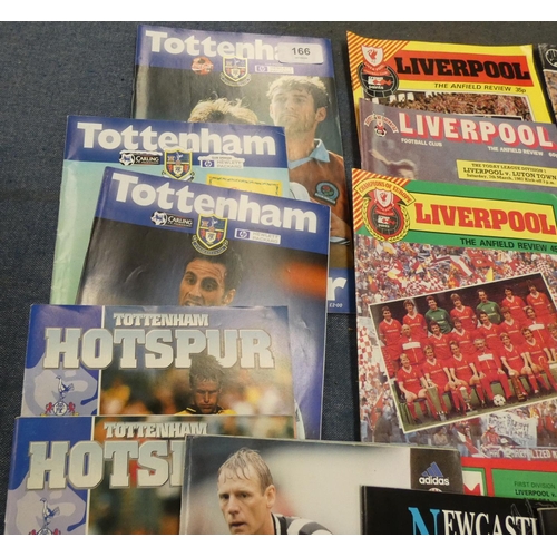 166 - Miscellaneous football programmes including Liverpool, Tottenham, and Newcastle. 