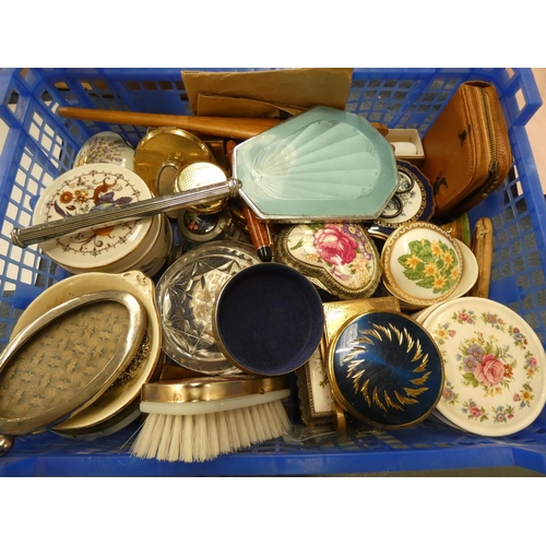 188 - Box of trinket boxes, brushes, mirrors, etc.