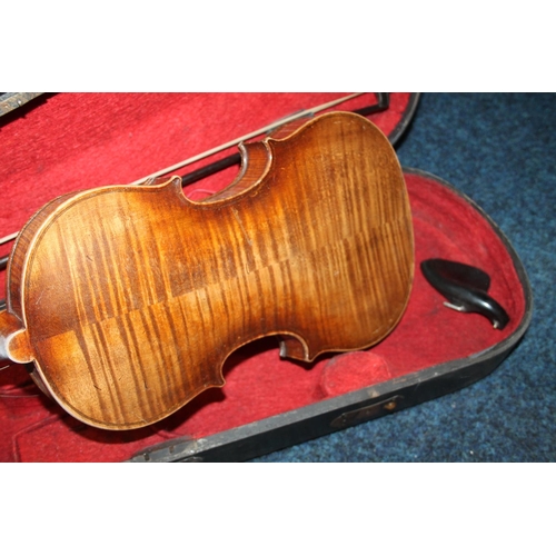 179 - Antique violin and bow in case.