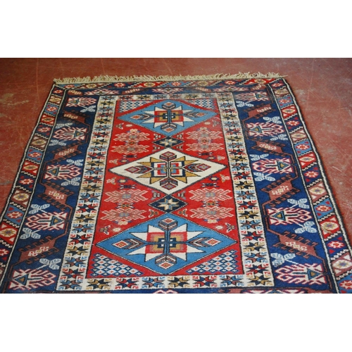 320 - Turkish Dosemealti hand-knotted rug decorated with three geometric medallions to the centre with fur... 