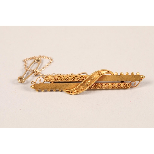 118 - 15ct gold bar brooch; 5cm long; gross weight 3.1g