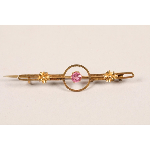 126 - Yellow metal bar brooch; gross weight 1.7g; 5.5cm long